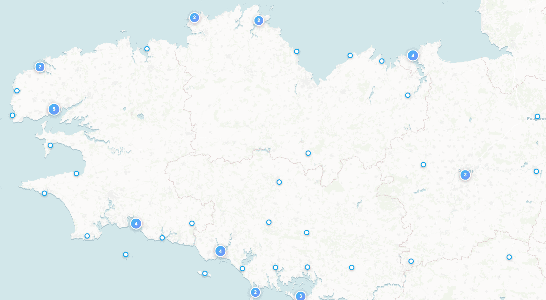 Carte des clubs d'airsoft référencés sur AirsoftQuest